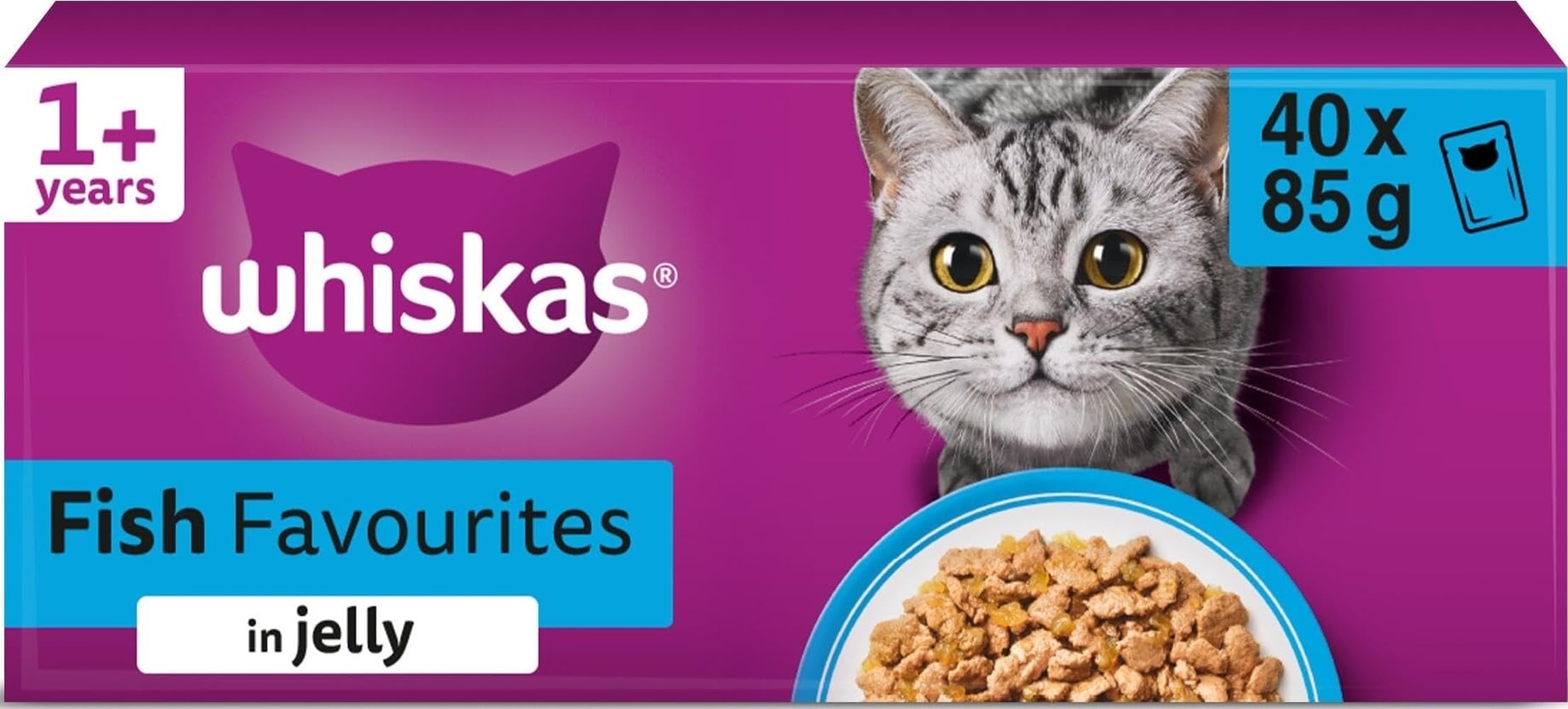 Whiskas 1+ Fish Selection in Jelly 40 x 85 g Pouches, Adult Cat Food