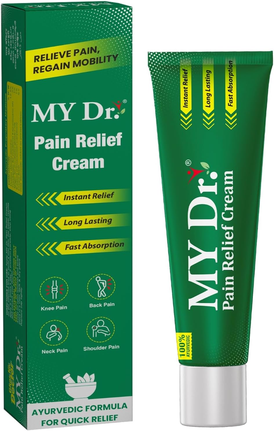 MY Dr. Pain Relief Cream | Instant Relief for Back, Knee, Neck, Shoulder & Muscle Pain |100% Ayurvedic, Non-Sticky, Fast Absorbing Pain Cream| Long-Lasting Comfort | 60g(50g+10g Free) (Pack of 1)
