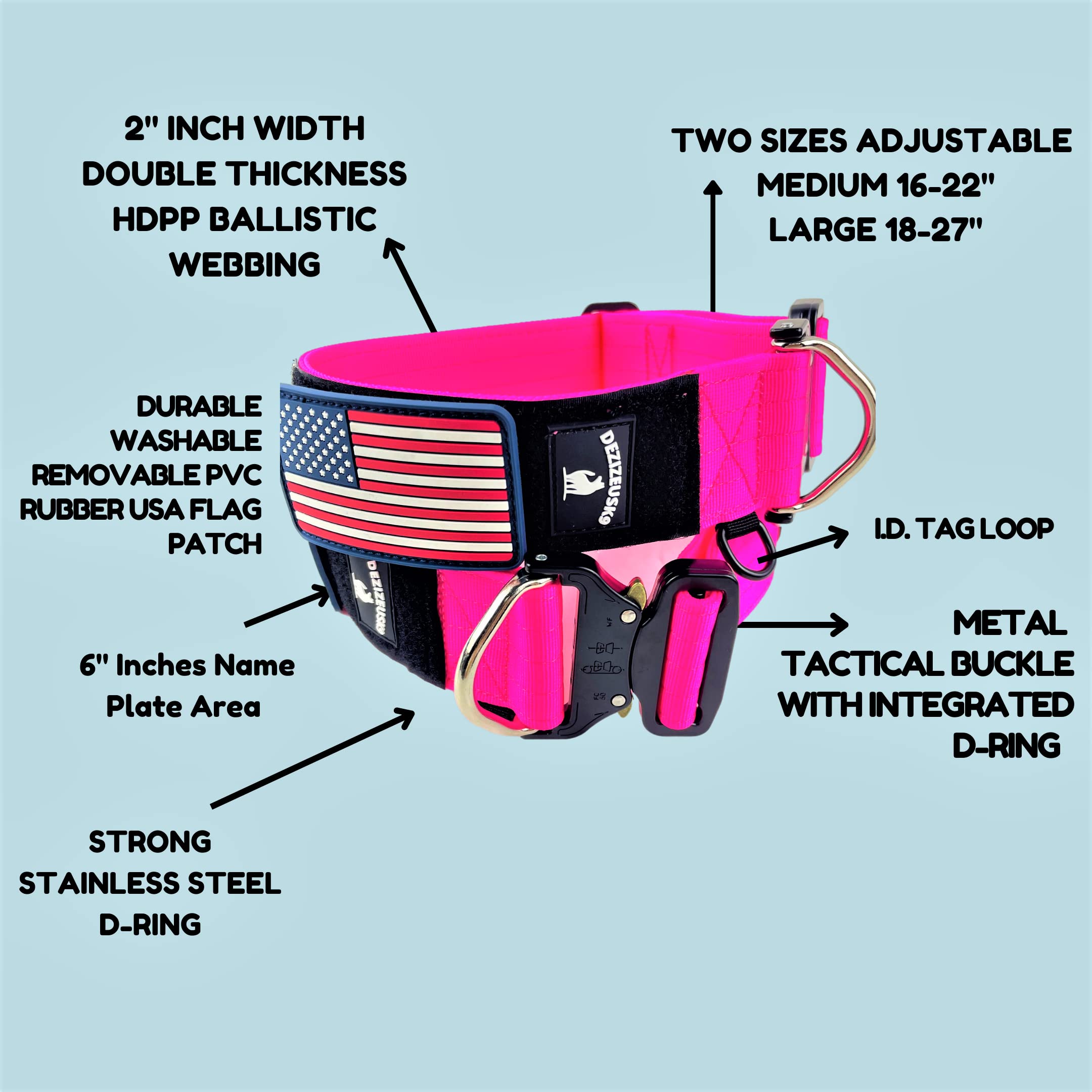 Collar táctico para perro de 5 cm de ancho, grueso, estilo militar resistente con hebilla de metal, ajustable para razas medianas y grandes, equipo de entrenamiento K9 duradero con área de parche