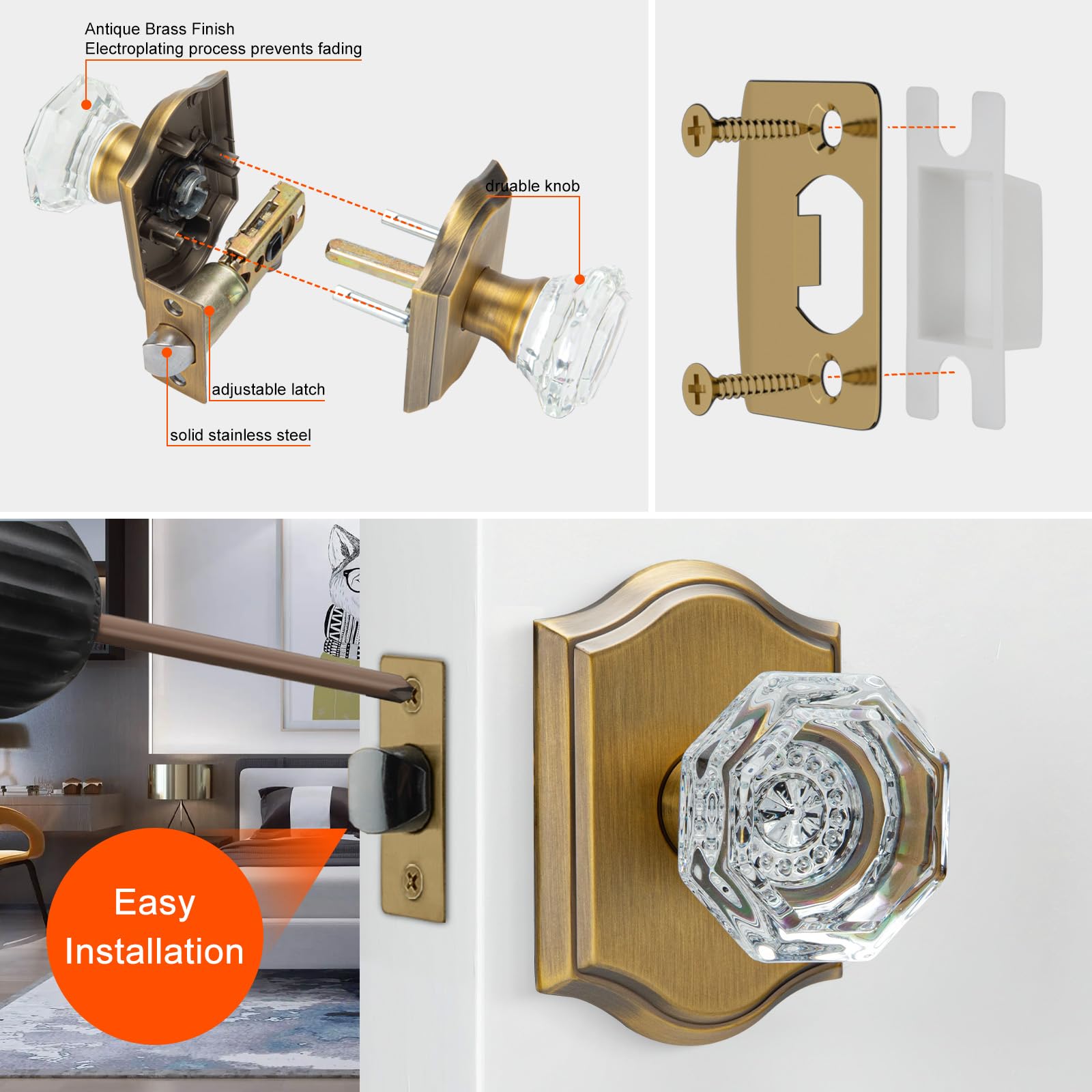 Crystal Knob & Traditional Arch Rose- Passage - Venetian Bronze | Baldwin Hardware - View #2