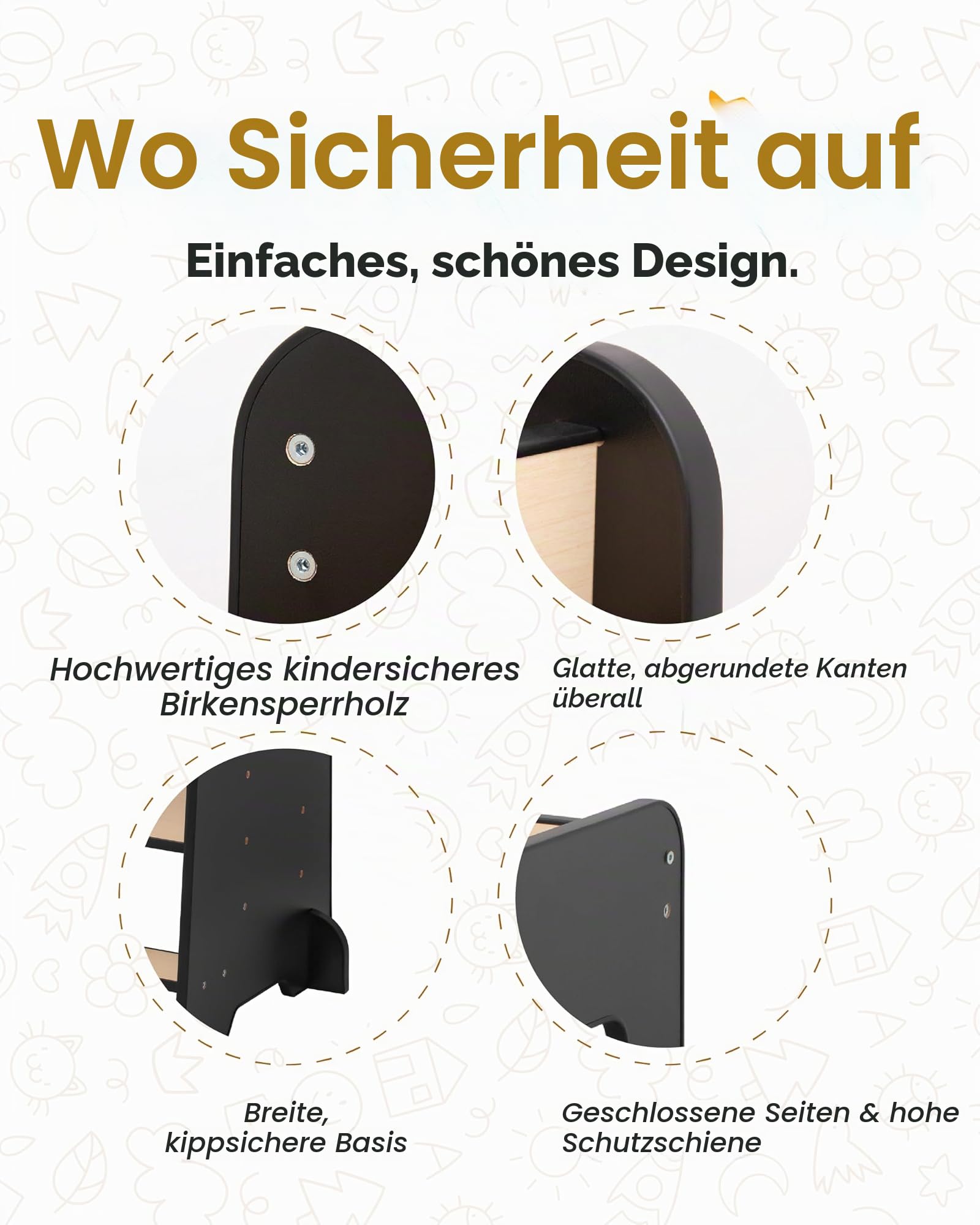 Lernturm höhenverstellbar aus Holz – Montessori Lernturm ab 1 Jahr, Tritthocker Kinder für Küche/Arbeitsplatte & Waschbecken, mitwachsend – Schwarz
