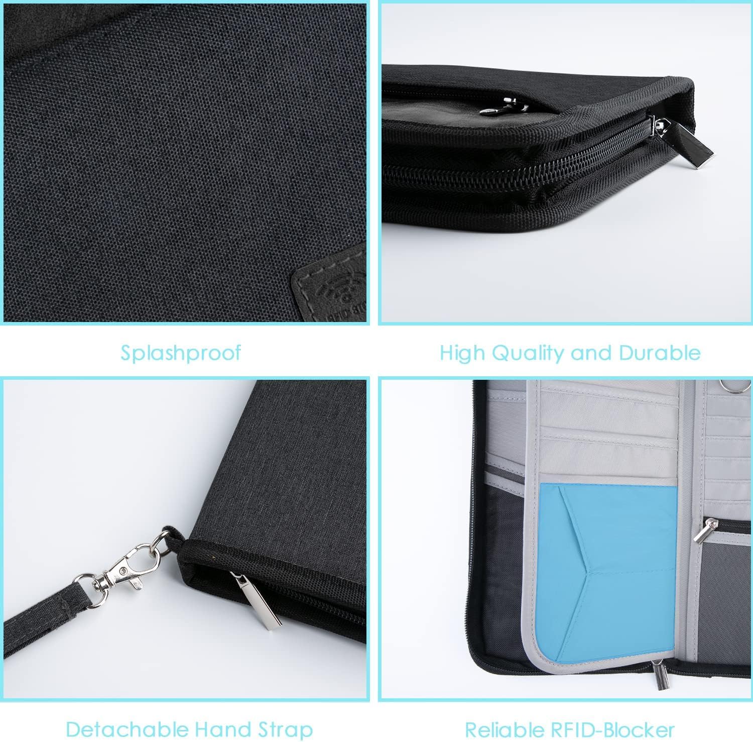 Cartera de piel auténtica RFID para pasaporte familiar, impermeable, artículos esenciales de viaje, Negro1, Vintage