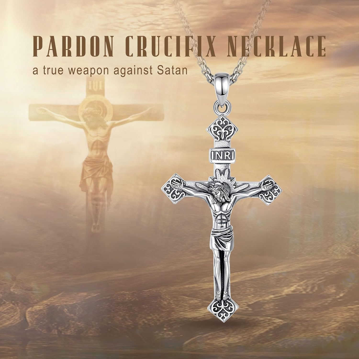 925 Sterling Silver Saint Crucifix Caravaca Cross Necklace Pendant for Men Women,Patron Amulet Medal Jesus Christian Catholic Religious INRI Jewelry Gift for Men Women