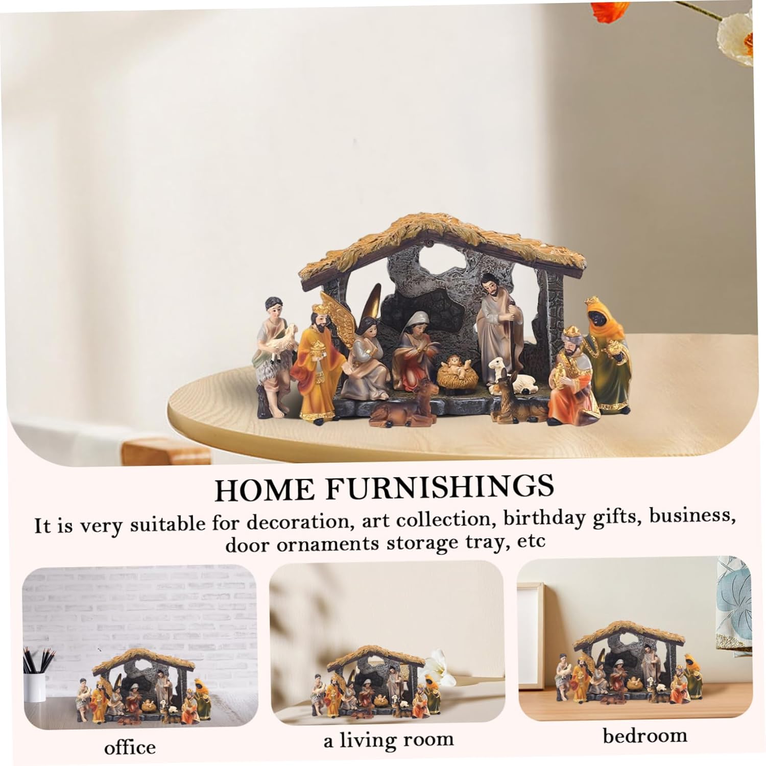 Christmas Decor, Nativity Figurines Set Christmas Mini Traditional Resin Jesus Birth Decorations 1Set
