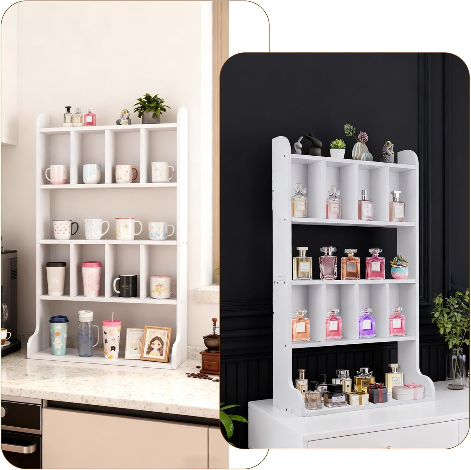 Perfume Organizer Cologne Display Case - Perfume Organizer Cologne Stand - Multi-Tier Partition Trinket Shelf for Fragrances, Cosmetics, Collectibles, Figures, Miniatures and Shot Glasses (White)