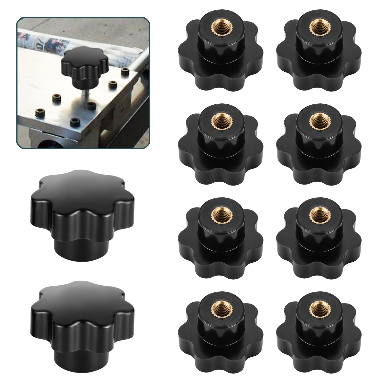 Dado a Stella per Manopola M6 10 Pezzi Manopola in Plastica con Filettatura Interna, Dadi di Serraggio per Manopola, Maniglia per Macchina Utensile