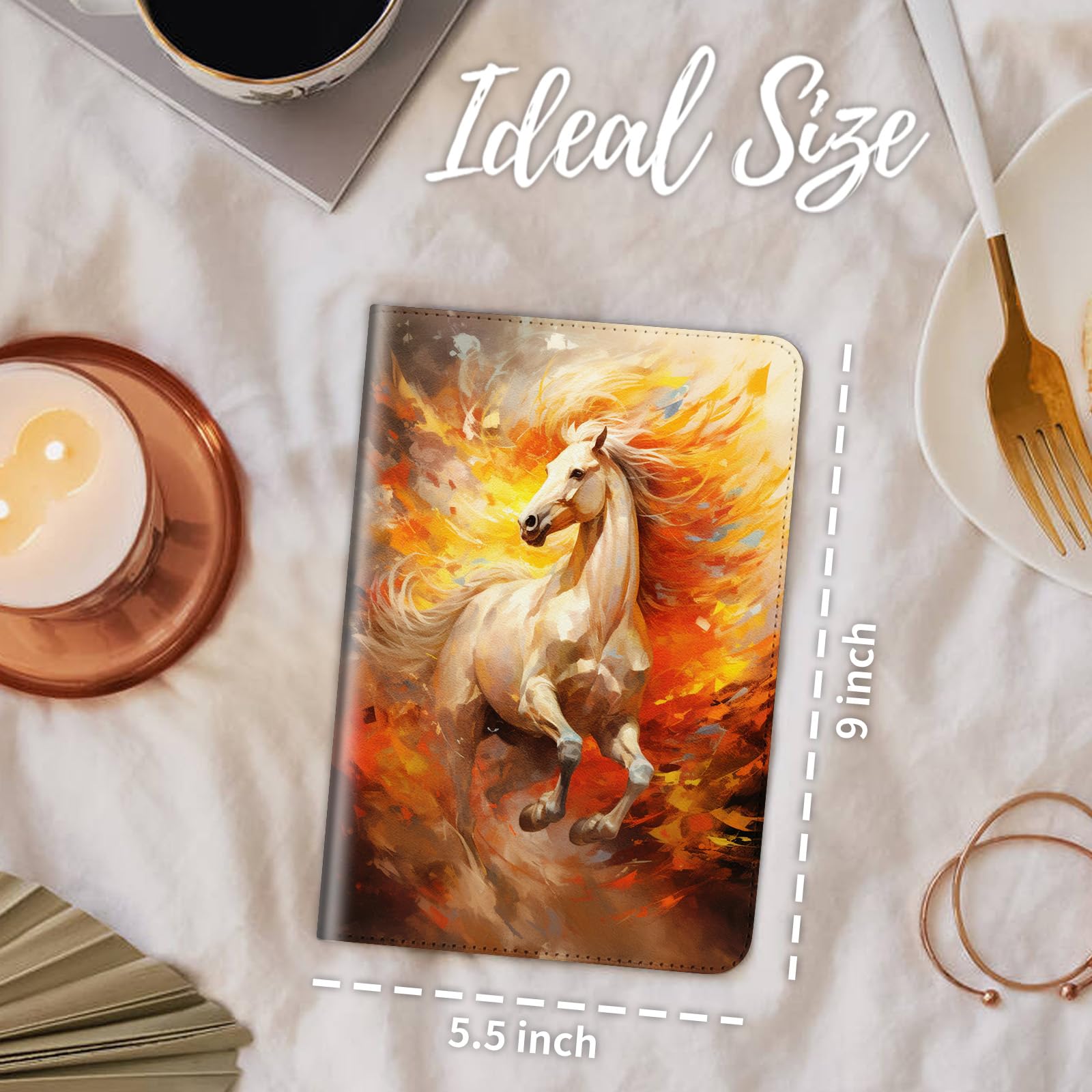 Server Books for Waitress, Waitress Book with Elastic Bandage Closure PU Leather Organizer with Zipper Money Pocket Fit Server Apron, Watercolor Horse