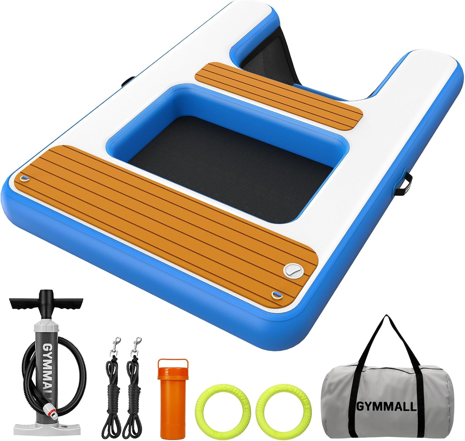 Large Dog Dock Ramp with Water Hammock 5.6 * 4ft, Inflatable Dog Water Ramp Platform 6 inch Thickened for Boat Pool Lake Sea, PVC Floating Boat Ramp for Dogs up to 330lbs, Dog Boat Ramp Blue