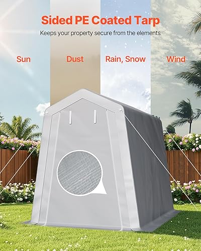 Vista 3 de VEVOR - Cobertizo portátil de almacenamiento exterior de 6 x 8 x 7 pies, refugio resistente e impermeable con puerta enrollable con cremallera y Gris