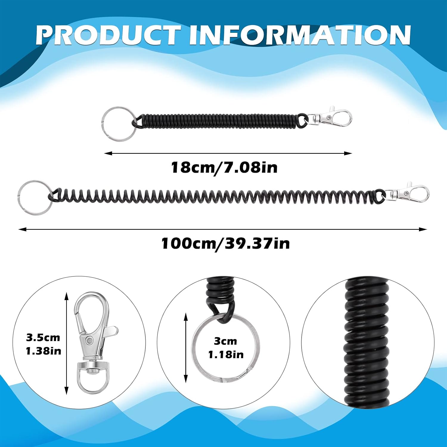 cobee Coil Springs Keychain, 10 Pcs Retractable Coil Springs Keychains with Lobster Clasp, Spring Coil Leash Cord Safety Ropes, Cell Phone Elastic Wrist Coil Cord Lanyard Snap Hook(Multi-color) image 2