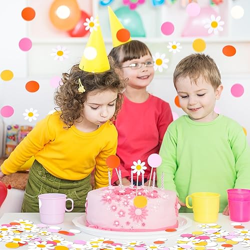 Miniatura 6 de Whaline 300 piezas de confeti de flores, confeti bohemio con forma de margarita, confeti floral, rosa, amarillo, naranja, redondo, confeti,