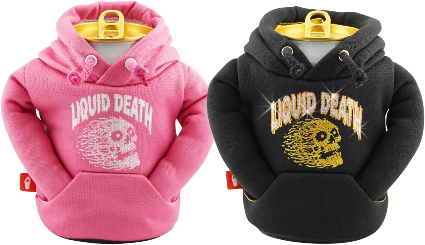 Puffin The Hoodie Black & Pink LD Style - Insulated Can Cooler Sleeve 12oz & 16oz Tall Can - Non Slip Base, Beer Soda Drink Jacket for Cold or Hot Beverages
