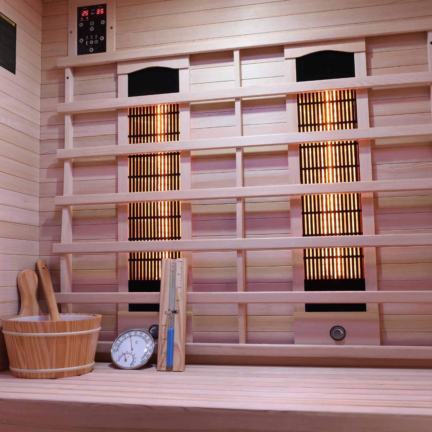 Cabina a infrarossi e sauna finlandese TWINCOMBI – 130 x 120 x 200 cm – per 2 persone, faretto a spettro completo, forno per sauna con pietre per sauna, luce a LED (7 colori), lettore MP3 incluso