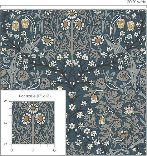 Miniatura 7 de NextWall Victorian Garden - Papel tapiz floral para despegar y pegar azul egeo y piedra cálida