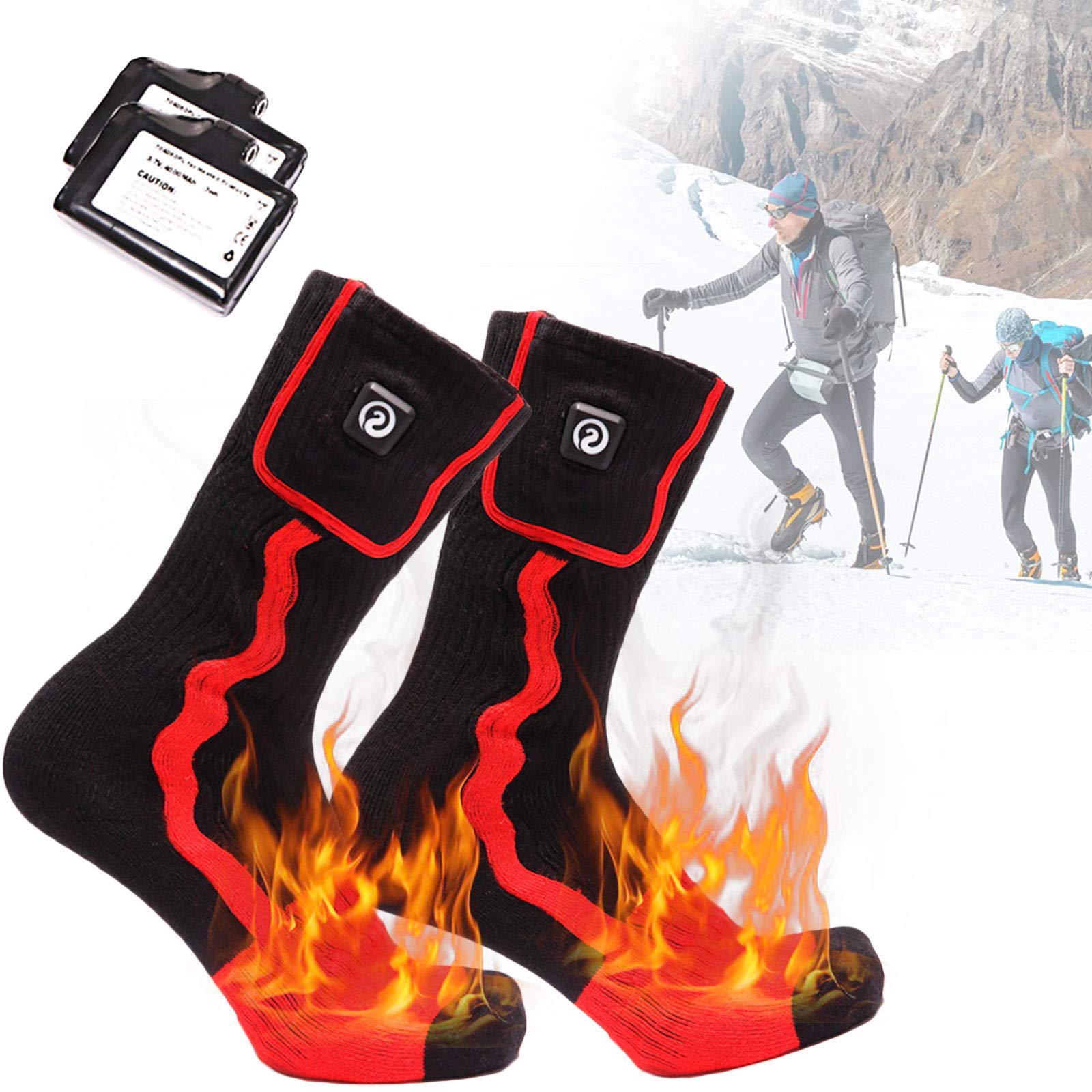 NANANA Calze Riscaldate per Sci Invernali, 7.4v 2200mah Calzini Riscaldati con 3 Temperature Invernali Calze Riscaldate a Batteria per Ciclismo, Pesca, Trekking, Campeggio,XL