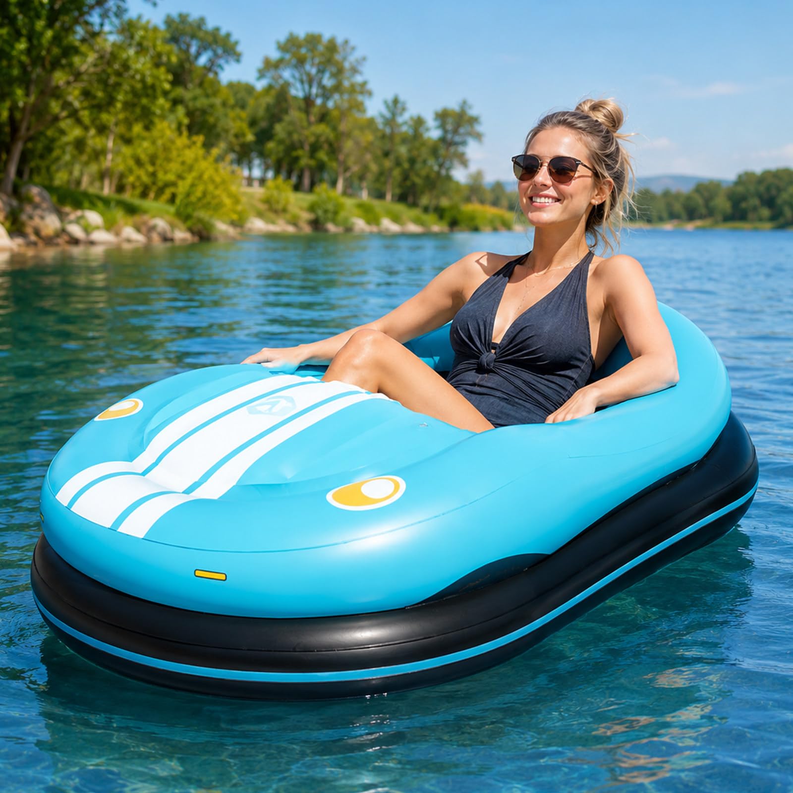 Lilishangmao Blue Motorized Water Float, Inflatable Electric Pool Lounger For Adults With 46W Thruster, 360° Joystick Steering, 2 X 2600Mah Batteries, Thickened Pvc For Pools And Calm Water Fun