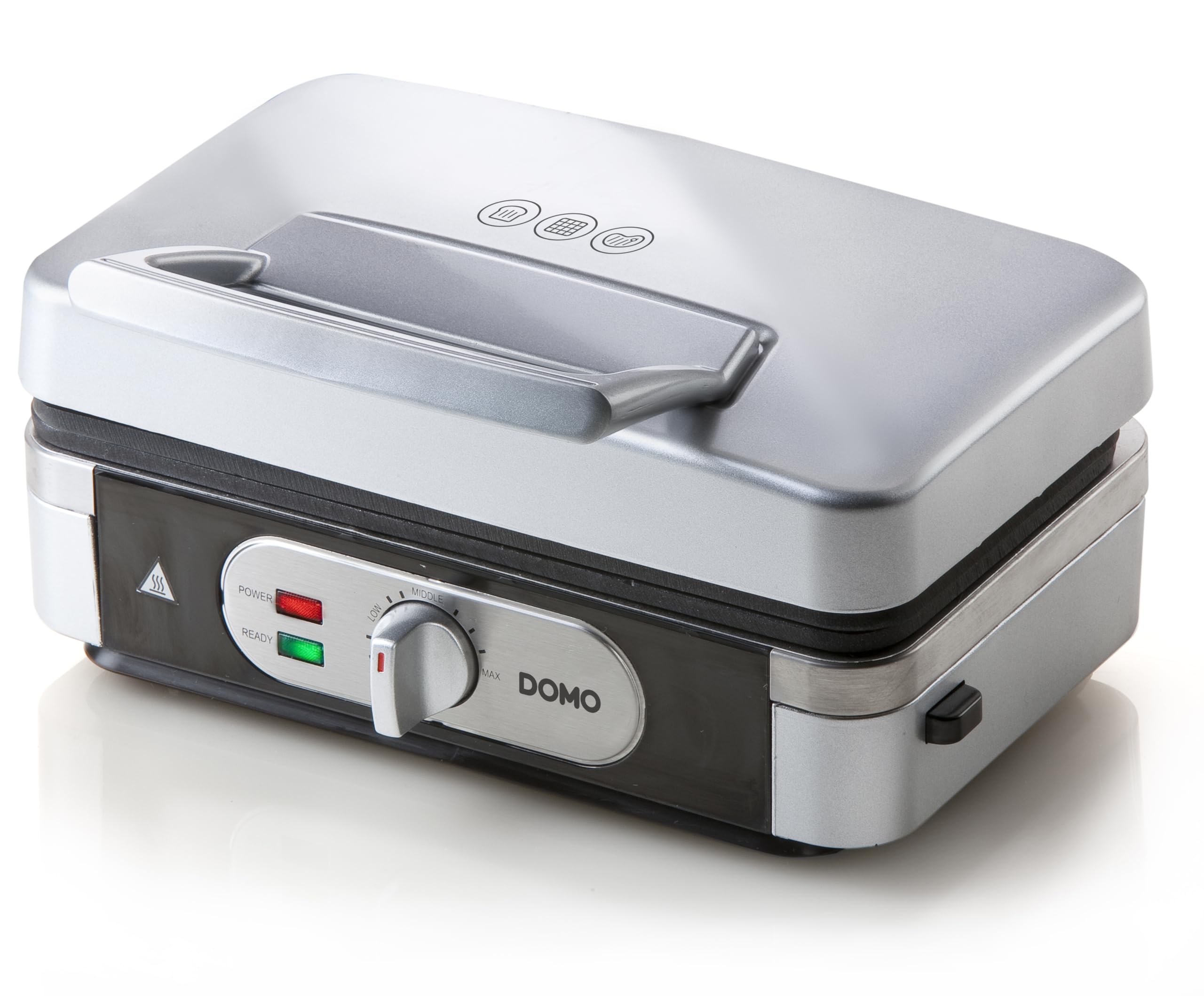 DOMO DO9136C - Sandwichera multifunción 3 en 1, plancha para gofres, parrilla de contacto, revestimiento antiadherente, acero inoxidable/negro