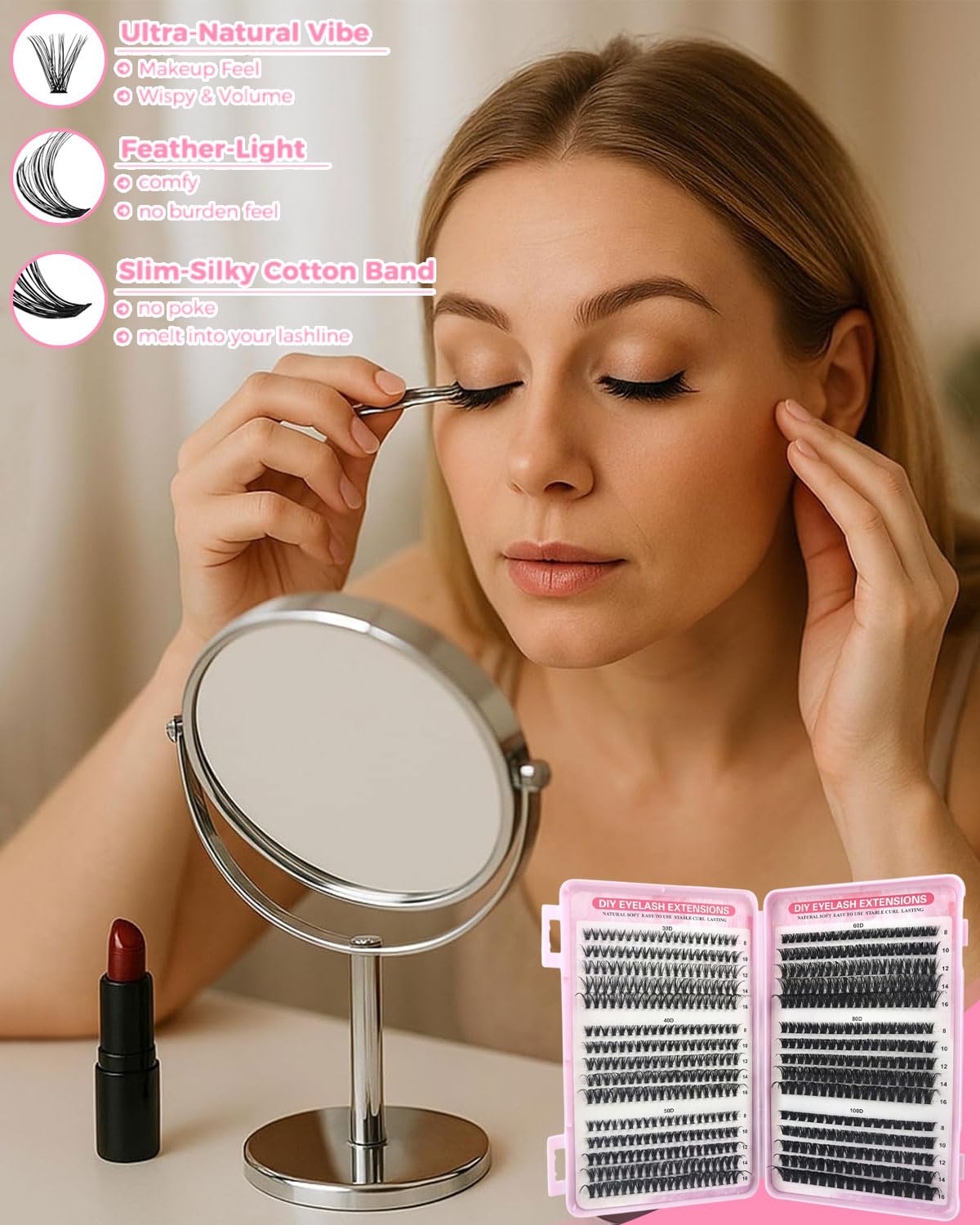 DAFNE 640 Pezzi Ciglia Finte Extension Ciglia 20-30-40-50-60-80-100D Curl Ciglia-Finte Ciuffetti per Estendere le a Casa Eyelashes Naturali per Ragazze e Donne Principianti (30-40-50-60-80-100D)