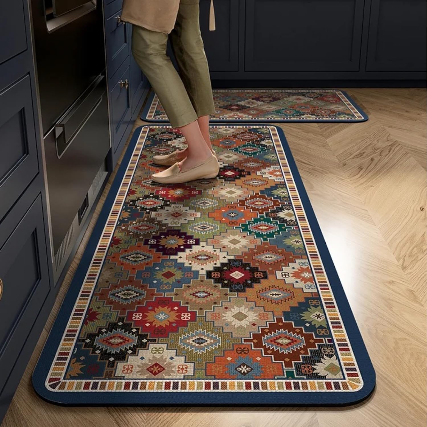 Storn Kitchen Mat Rajwadi Multicolour | Anti‑Slip Soft Floor Runner Rug | Vibrant Geometric Design | Durable Washable Comfort Mat for Modern Kitchen & Home Décor (Color 1)