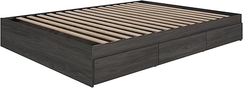 Nexera - Cama de plataforma de almacenamiento tamaño Queen size 3 cajones ladridos