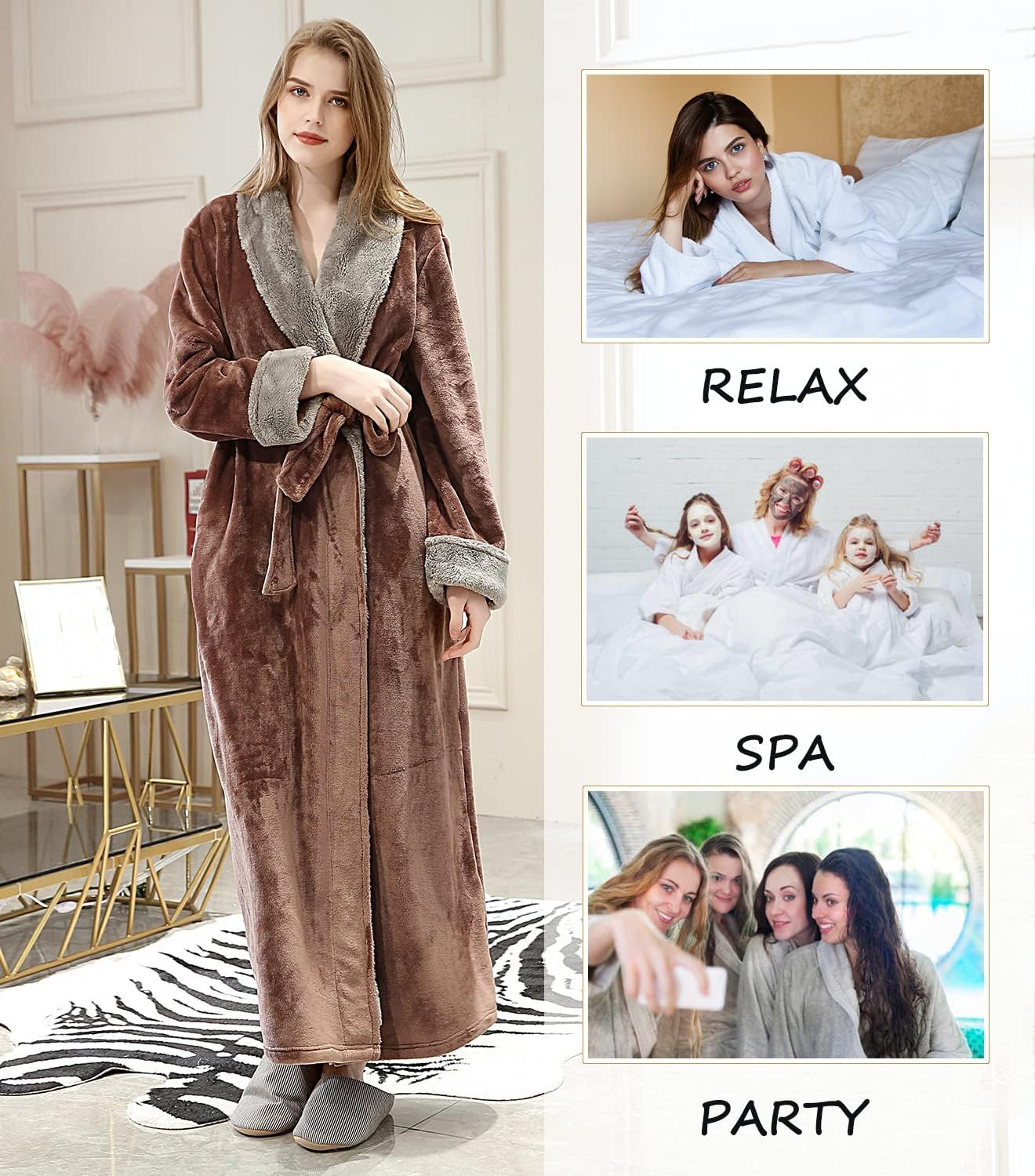 Vestaglia Lunga Donna in Pile con Cintura, Accappatoio da Donna in Morbido Pile, Spugna Pigiama Flanella Invernale per Casa Spa Hotel