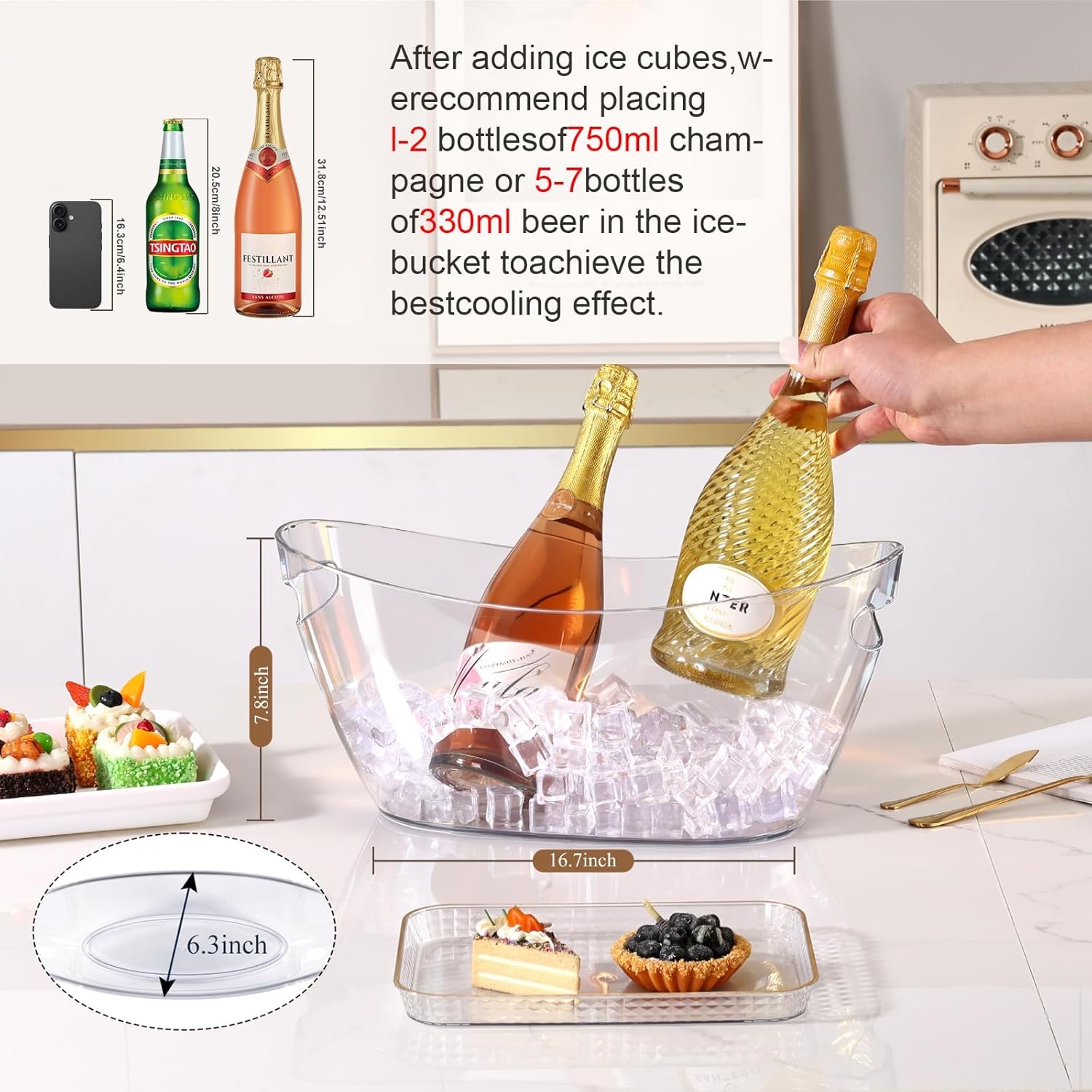 2 Pack 5.5L Acrylic Ice Bucket for Parties, Clear Champagne & Beverage Tub with Handles, Large Drink Chiller for Wine, Beer, Soda – Bar, Cocktail, Christmas & Party Ice Bucket (16.5 x 7.3 x 6.8 in)