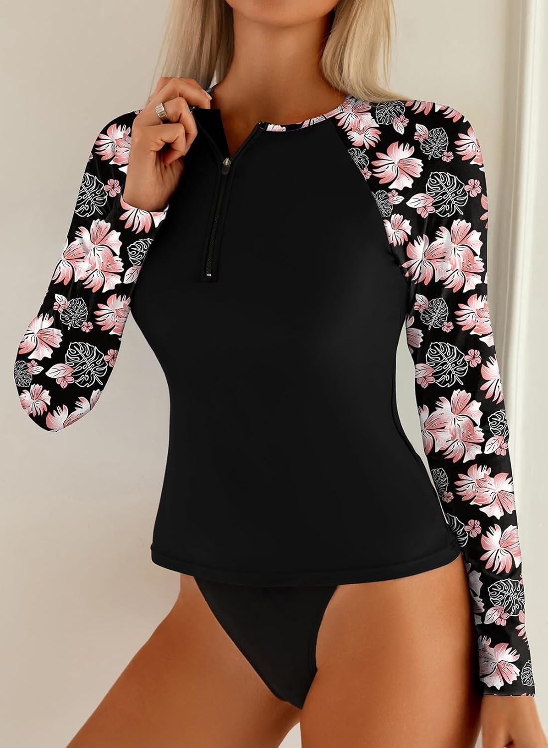 Dokotoo Women's Long Sleeve Rash Guard Zip Front Swim Shirt Sun Protection Surfing Top - Image 3