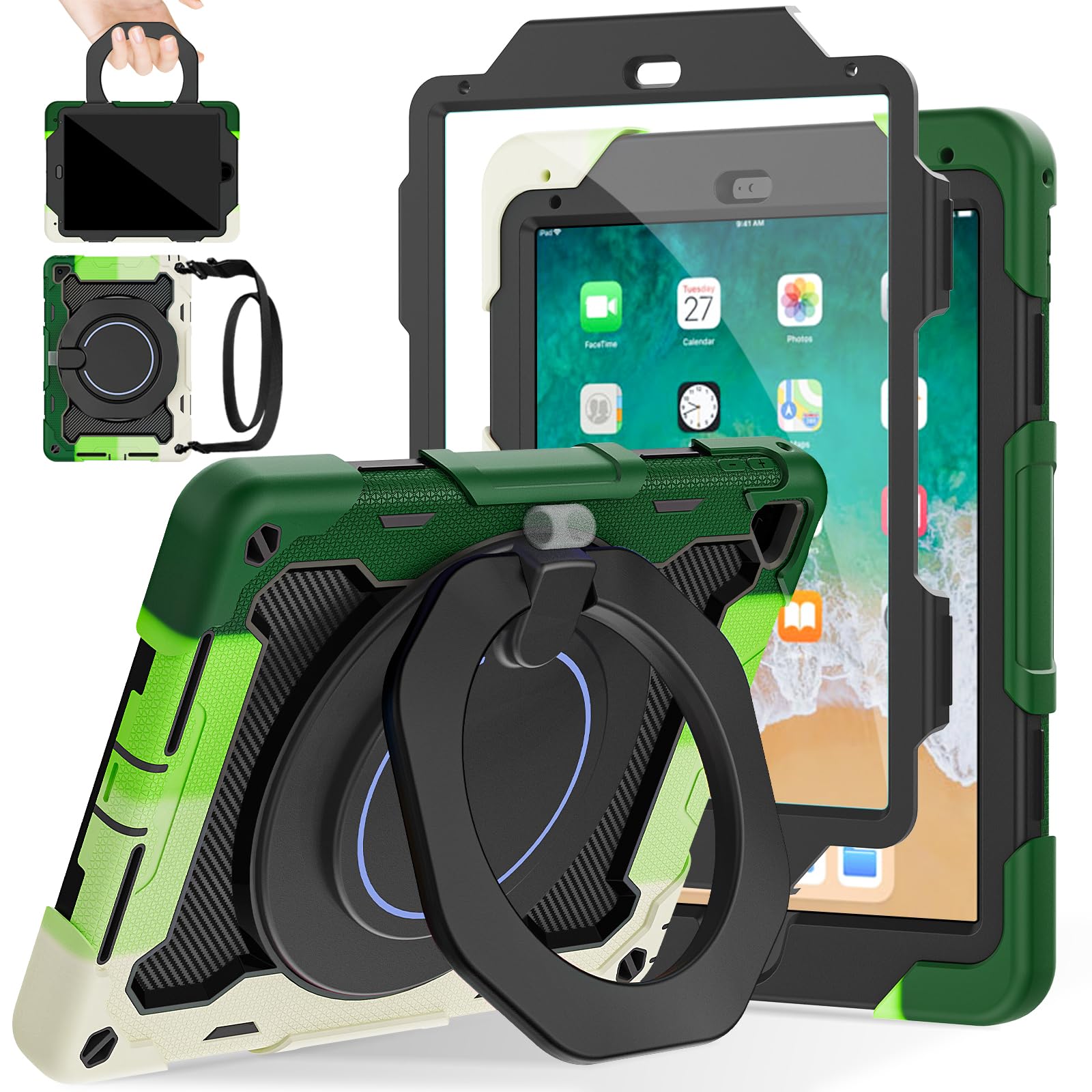 ROISKIN iPad 6th 5th Generation Case 9.7 Inch, Pro 9.7, Air 2 with 360 Kickstand Hand Strap [Screen Protector, 15ft Drop Protection]Heavy Duty Air 2 /