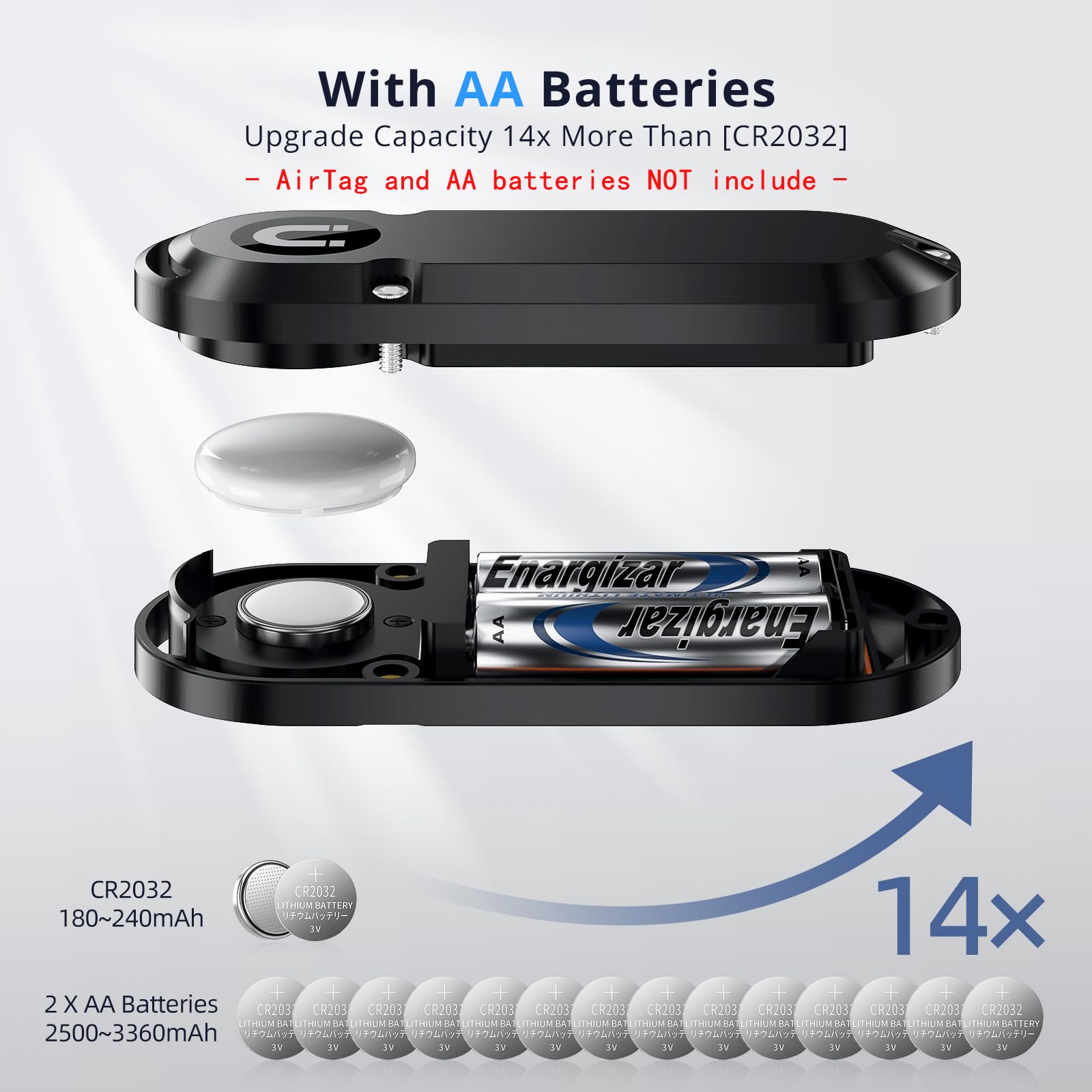 Voor AirTag Extended Battery Compartiment met Dual AA Capaciteit en