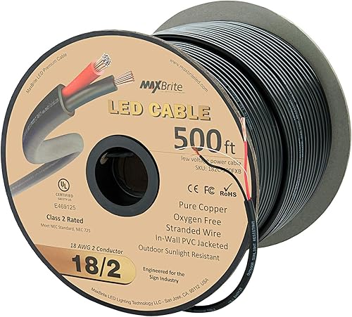 Miniatura 5 de Cable LED de bajo voltaje 18AWG de 100 pies, 2 conductores, clasificación para exteriores, cable de altavoz de pared de manga negra ULcUL Clase 2,