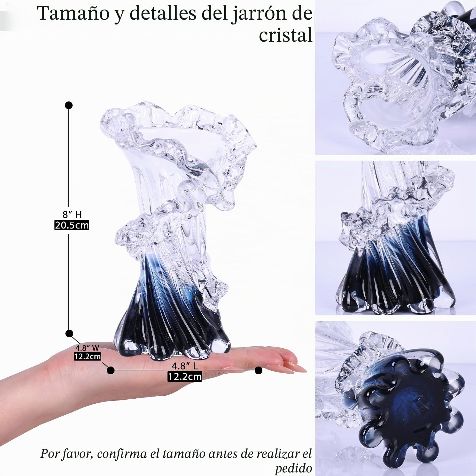 Jarrón de Vidrio Azul soplado a Mano, Hermoso jarrón de Cristal oceánico para Centro de Mesa del hogar, Mesa de café, Sala de Estar, decoración de Oficina, 11.8 Pulgadas de Alto (Grande)