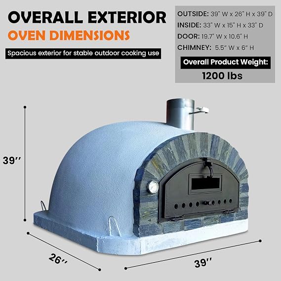 Authentic Pizza Ovens Pizzaioli Stone Arch Premium Wood-Fired Pizza Oven, Handmade in Portugal, Triple-Insulated Brick Oven, Drop-Down Door, Stainless Steel Chimney, Thermometer & Baking Dish Included