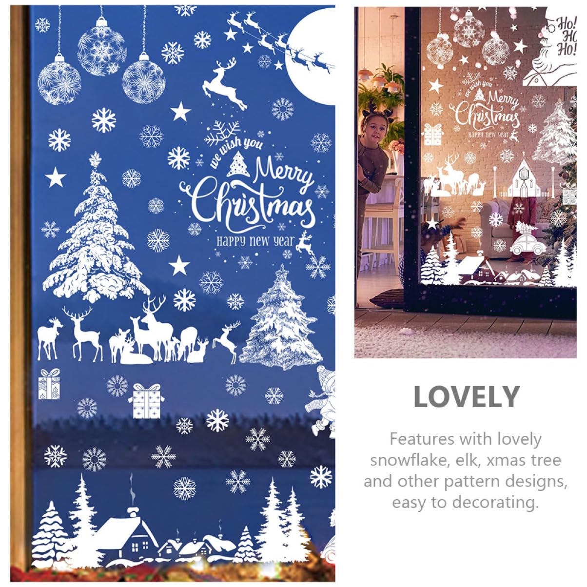 Alipis 45blätter Weihnachtsfenster-aufkleber Pvc Fensterdekorationen Mit Weihnachtsbaum Schneeflocken Weihnachtsmann Stylische Fensterbilder Für Festliche