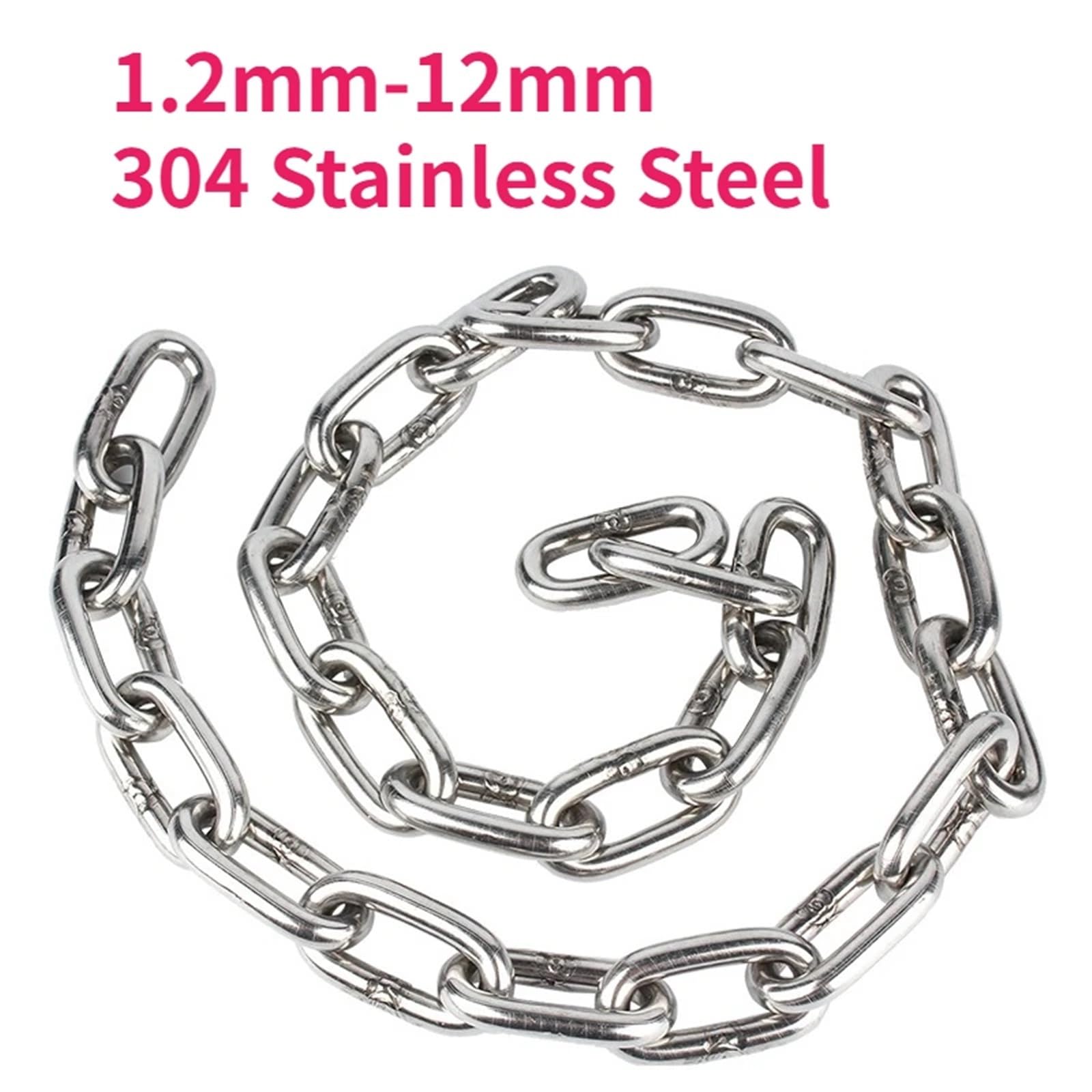Cadena Cadena de eslabones acero inoxidable 304, 1 metro, ,2-12mm, cadenas metálicas for columpio, cuerda secado, elevación colgante, tracción for mascotas(3mm(2pcs))