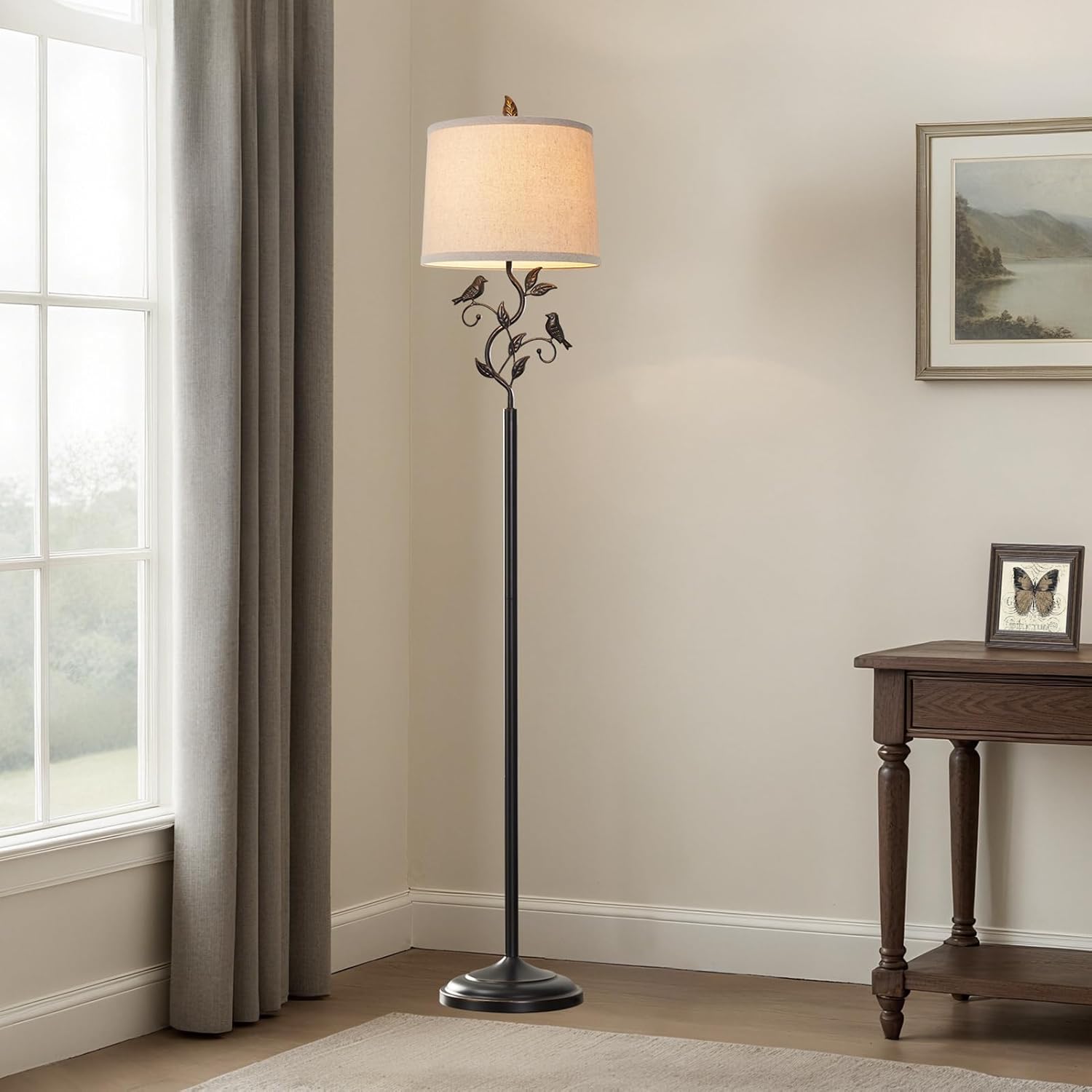 RORIANO 63" Rustic Leaf Floor Lamp for Living Room, Unique Bird Tall Standing Lamp with Rotary Switch, Vintage Floor Lamps for Bedroom Study Room, Bulb Included