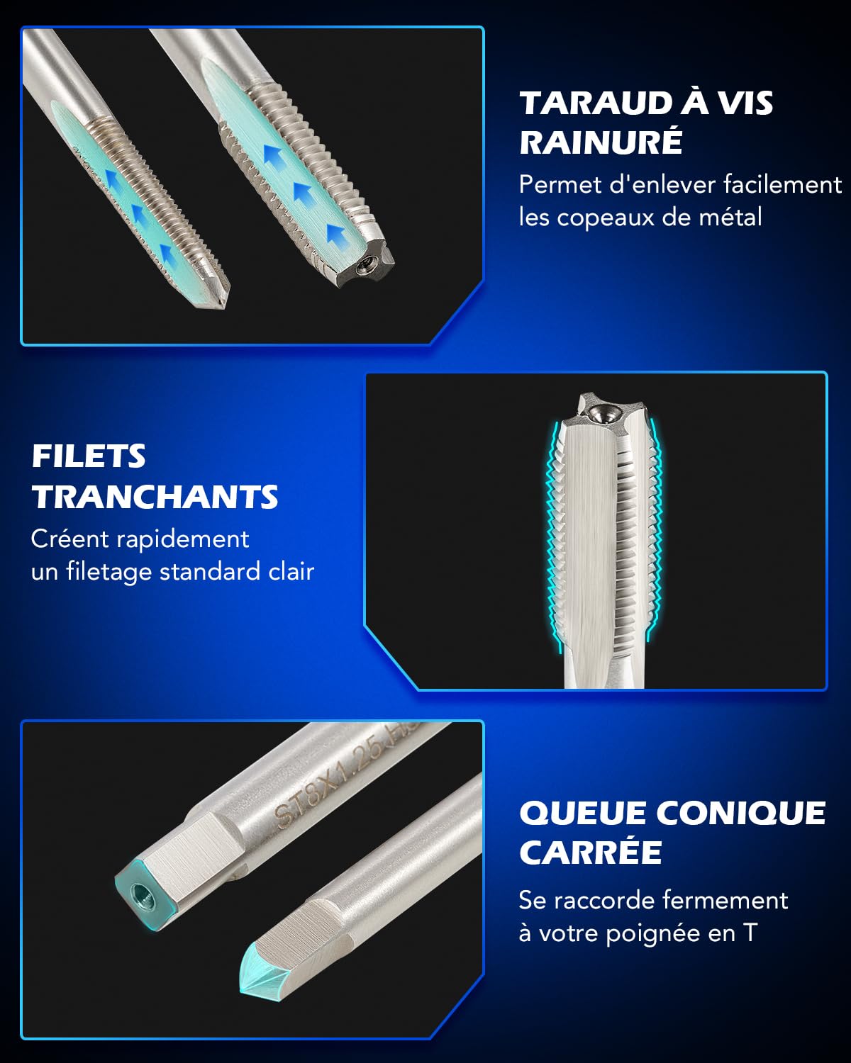Orion Motor Tech Kit de Réparation de Filetage, 131 Pièces M5 M6 M8 M10 M12 Métrique, Helicoil Inserts INOX. 304, Tarauds et Mèches pour Aluminium Acier, Bleu
