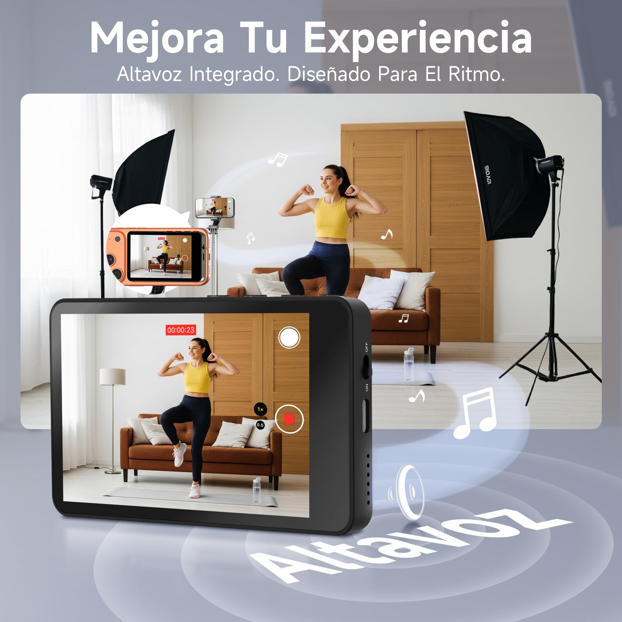 SYNCO XView Teléfono Móvil Selfie Monitor para iPhone 17, 3,97 Pulgadas, Magnético Smartphone Vlog Pantalla para Android Cámara Trasera Inalámbrica 50M, con Altavoz para TikTok Youtube (Negro)