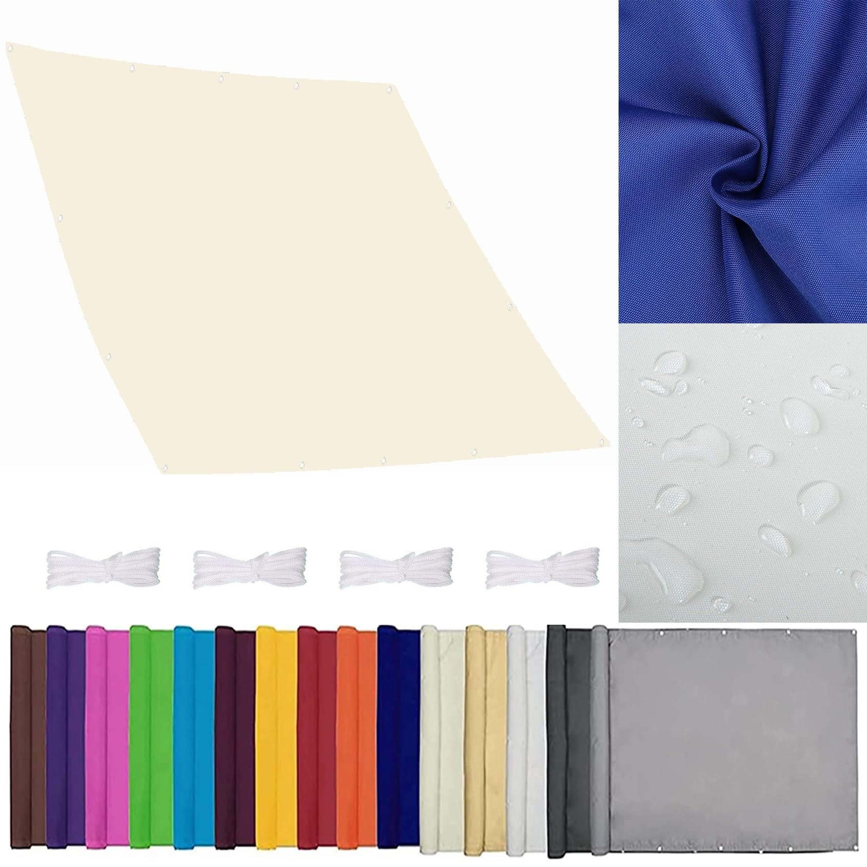 Voile dombrage carré protection solaire 95% UV toile blanc chaud 1.5x5 m