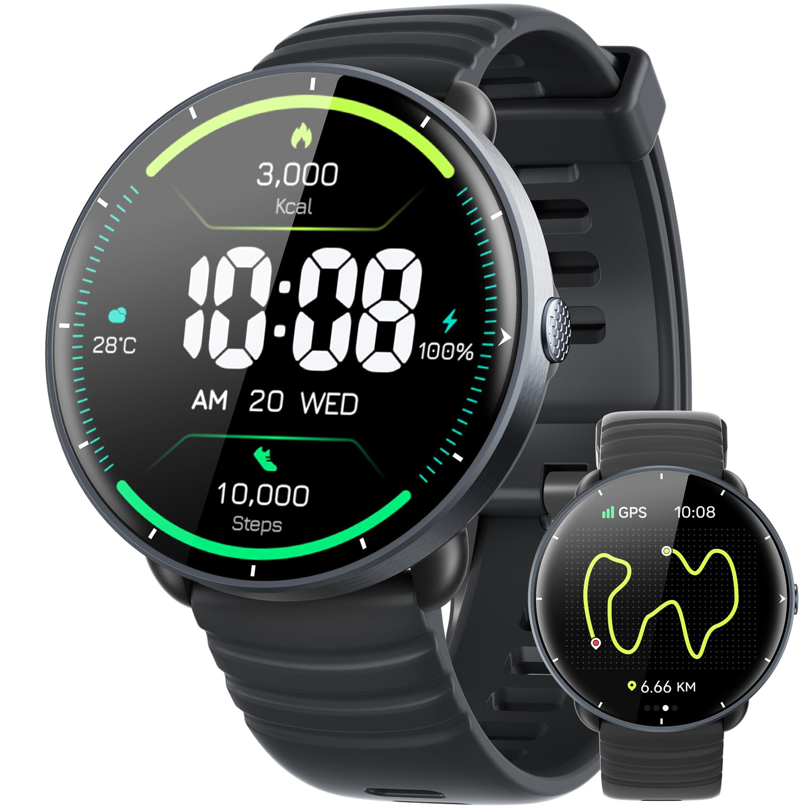 Parsonver Swimming Smart Watch, 5ATM Waterproof for Pool & Open Water, Built-in GPS & Compass, AMOLED Screen Fitness Tracker with 100+ Sports Modes, Heart Rate & Sleep Monitor, AI Swim Analysis, Black