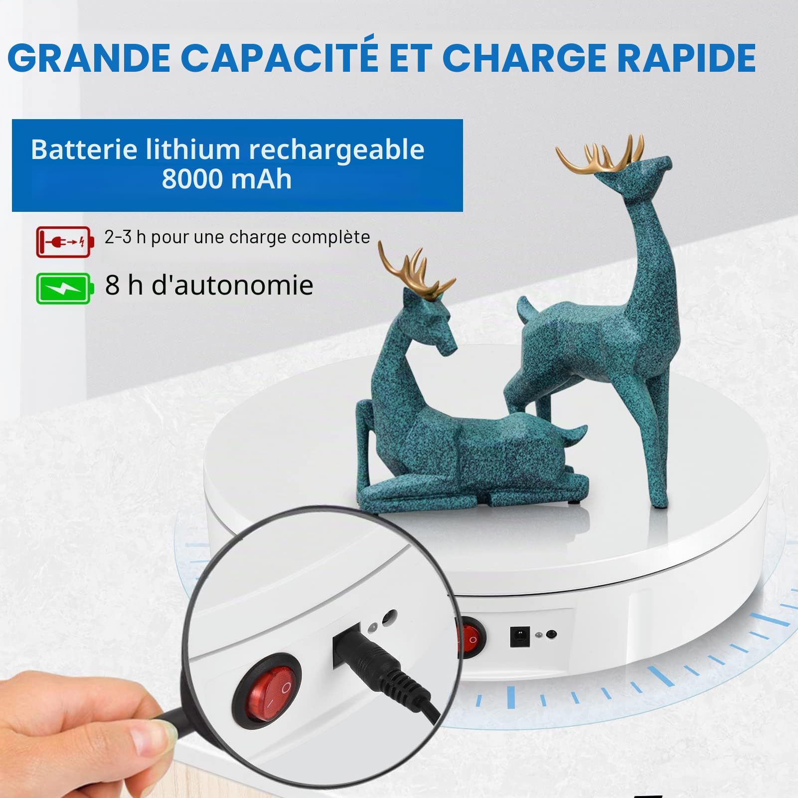 Plateau Tournant Electrique, VAYOTOY Rechargeable Plateau Tournant 100 kg de Charge 30cm de Diamètre Presentoir tournant Electrique avec Télécommande Direction de Vitesse Réglable pour Photographie