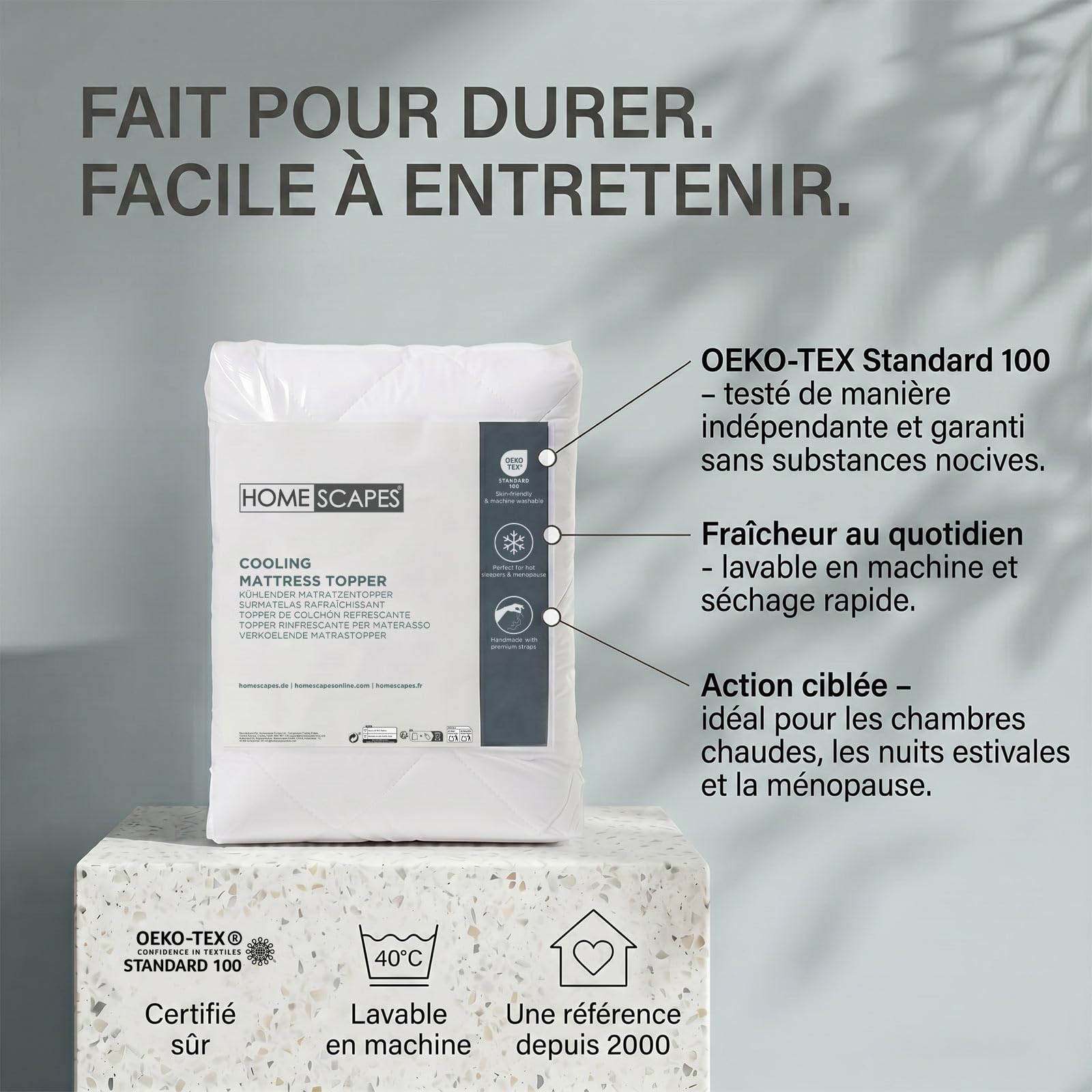 HOMESCAPES Surmatelas Bébé Rafraîchissant 70x140cm – Lot de 2, Respirant et hypoallergénique, Effet Frais au Toucher, Certifié Oeko-Tex