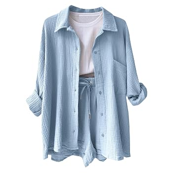 Sommer Damen Anzug Hemd Und Kurze Sets Einfarbige L Produktbild-Vorschau 3