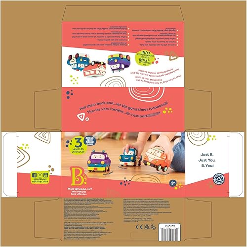 Miniatura 7 de B toys by Battat BX1909Z - Juego de mini vehículos sin espalda multicolor camión de 3 piezas camioneta caravana policía