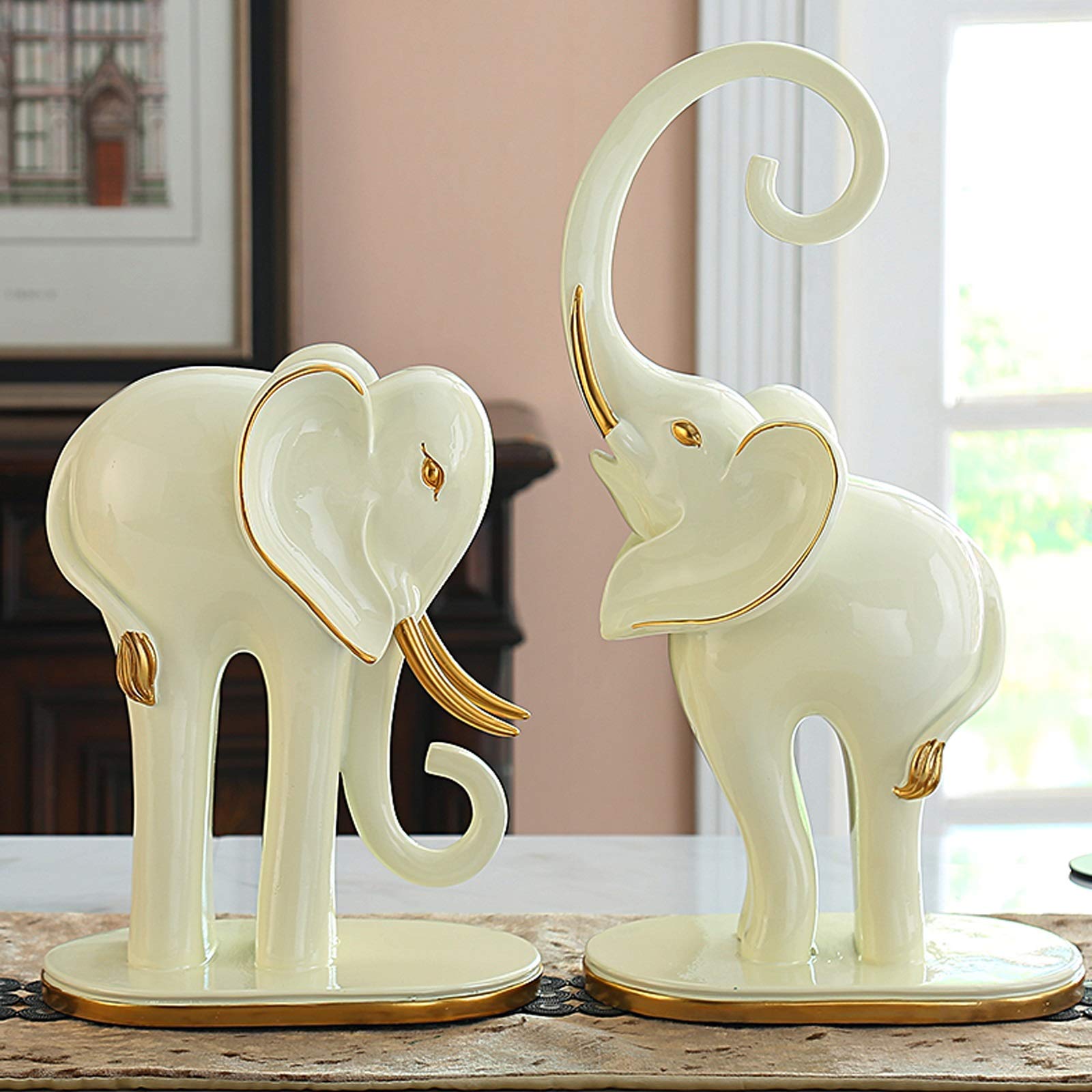 Statua ornamentale Statua scultura Una coppia di ornamenti di elefanti Portafortuna Ingresso Mobile TV Statua di elefante Artigianato Decorazioni per casa e ufficio Inaugurazione della casa Decorazio