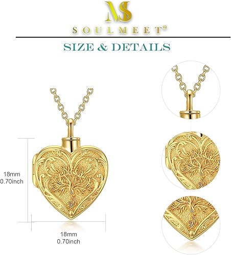 Miniatura 6 de SOULMEET Joyas de cremación de oro blanco, oro rosaoro amarillo para cenizas, collar de medallón de árbol de la vida de oro real, mariposa, corazón