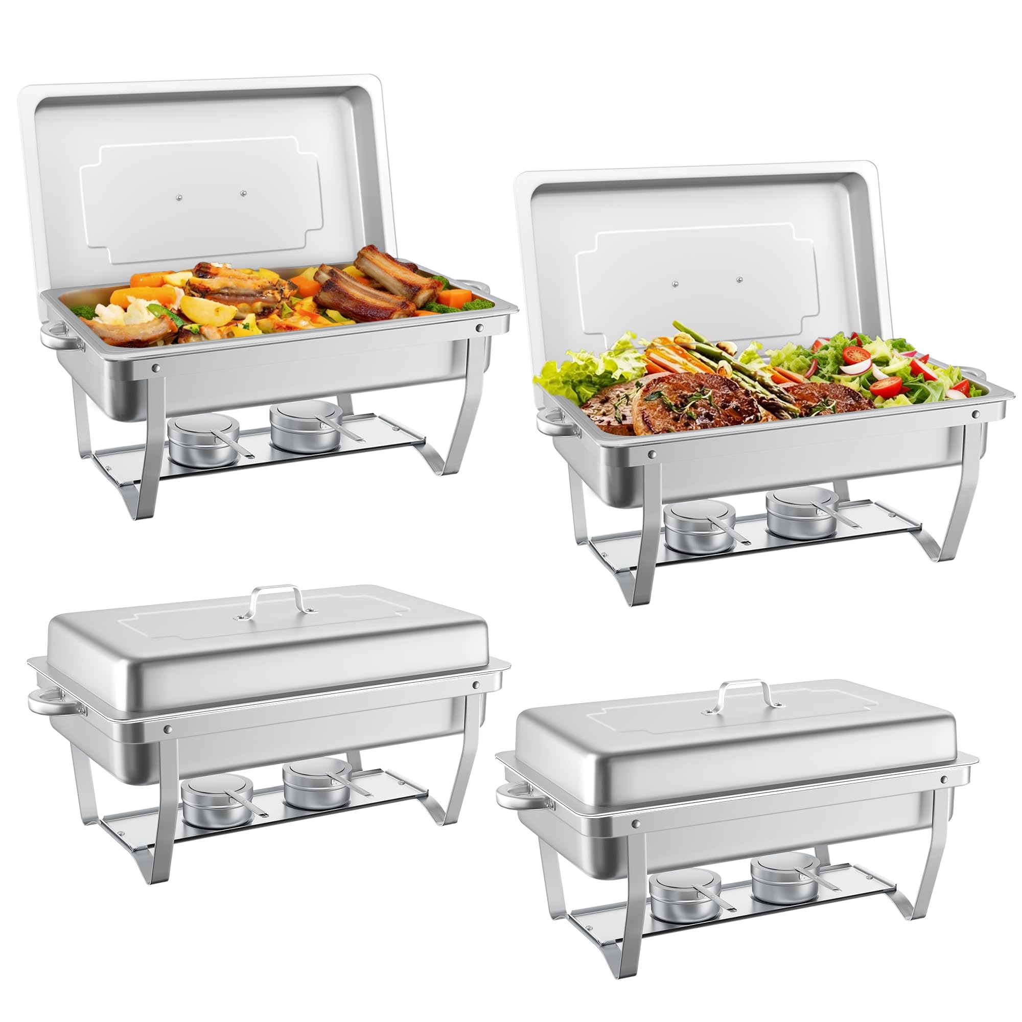 HARDURA Lot de 4 plats à frire et buffet en acier inoxydable de 9,5 l, design anti-fuite et pliable, isolation de plus de 4 heures, pour serveurs de buffet et chaufferettes, idéal pour la restauration