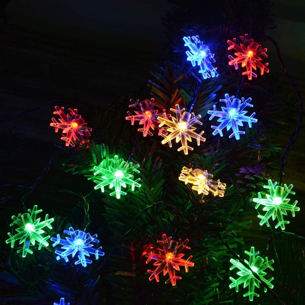 Berocia Solar Christmas Snowflake String Lights 30 Led 20ft Outdoor