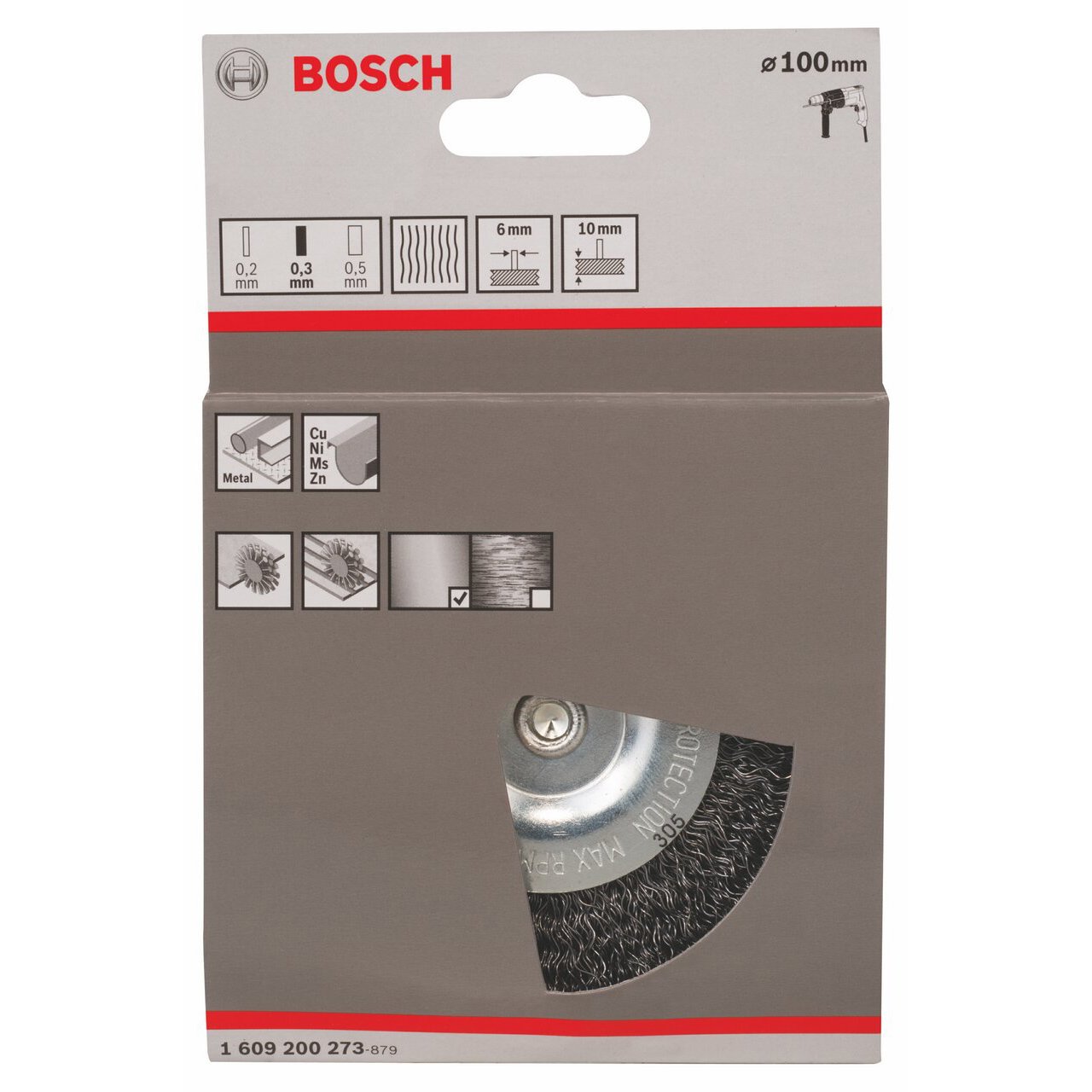 Bosch Accessories Brosse Circulaire à Fils d'Acier Ondulés 0.3mm, 4500 Tr/Min, 10mm Largeur, 100mm Diamètre (Lot de 3)