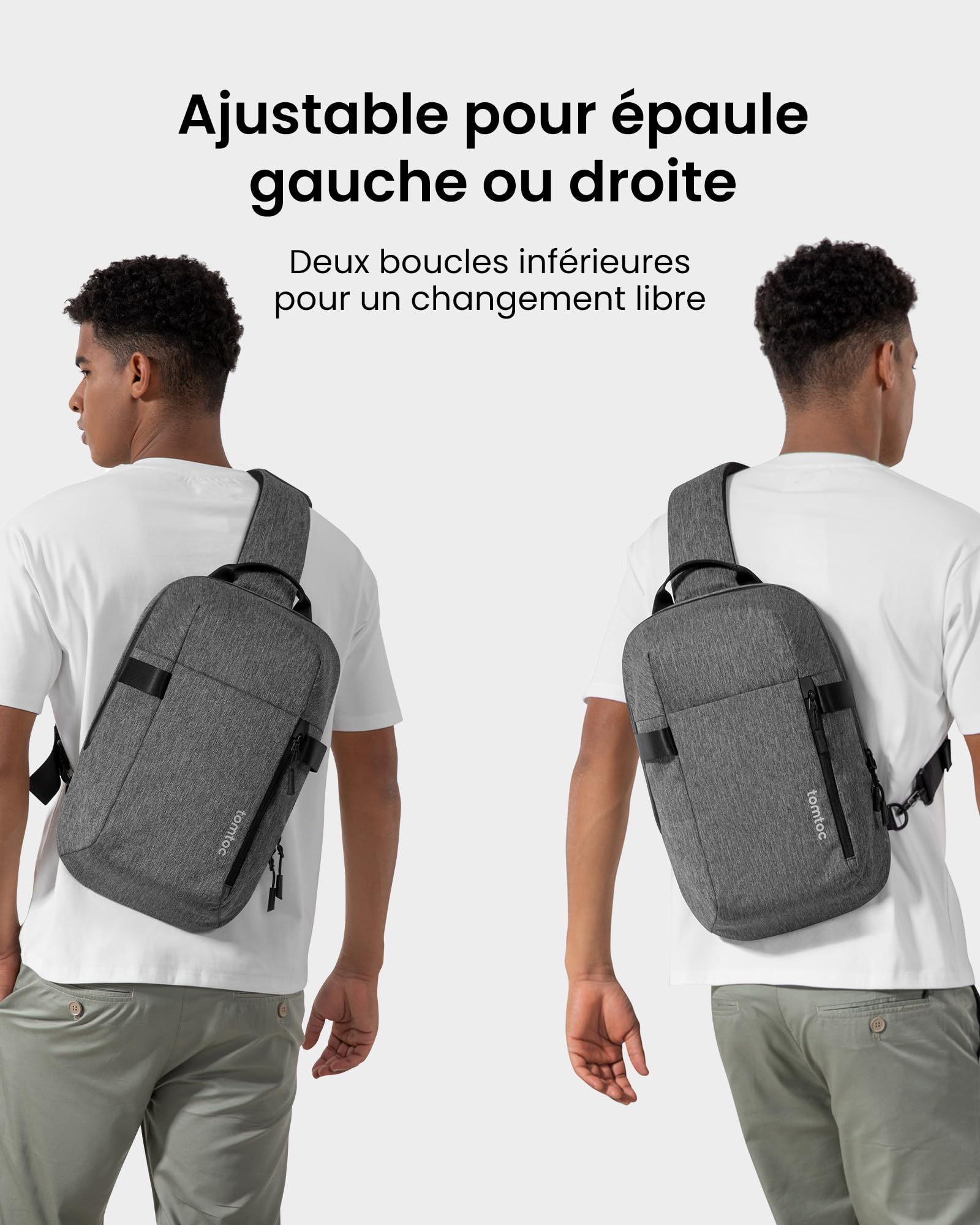 tomtoc Compact EDC Sling Bag, Sac à Bandoulière Minimaliste Crossbody pour 13" MacBook Air/Pro, 2024 13" iPad Pro M4, 13" iPad Air M2, Sac à Dos Résistant à L'eau, Usage Quotidien, Travail, Gris