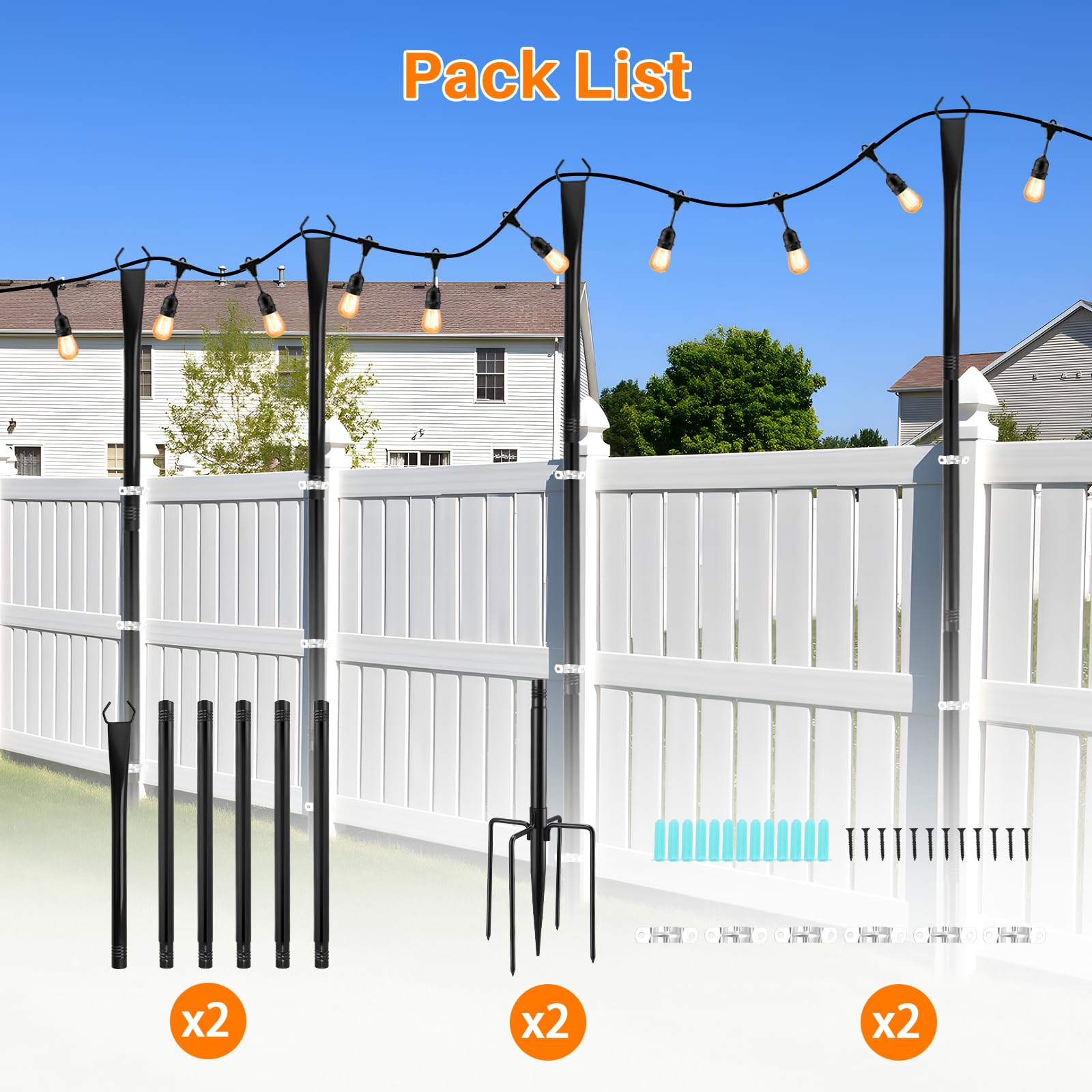 String Light Pole for Deck 2 Pack 9.8 Feet Metal Outdoor Hanging String Light Poles with Fork - Image 2